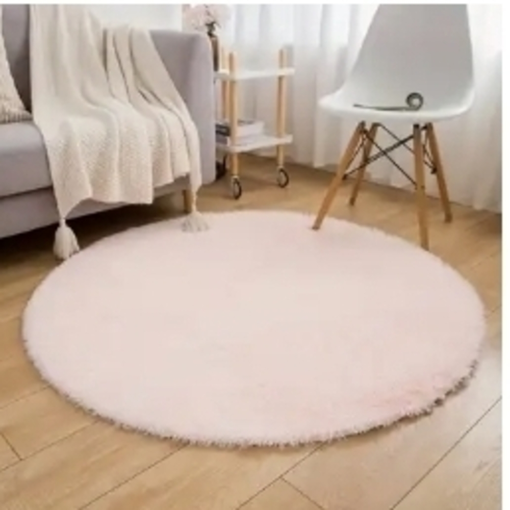 Round Pink Fluffy Rug, 47x47
